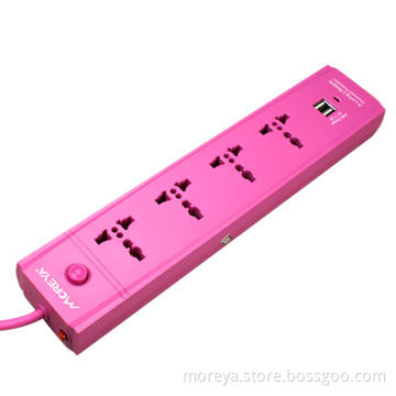Power strip of universal standard, with 4 socket outlets + 2 USB plugs, extension cord